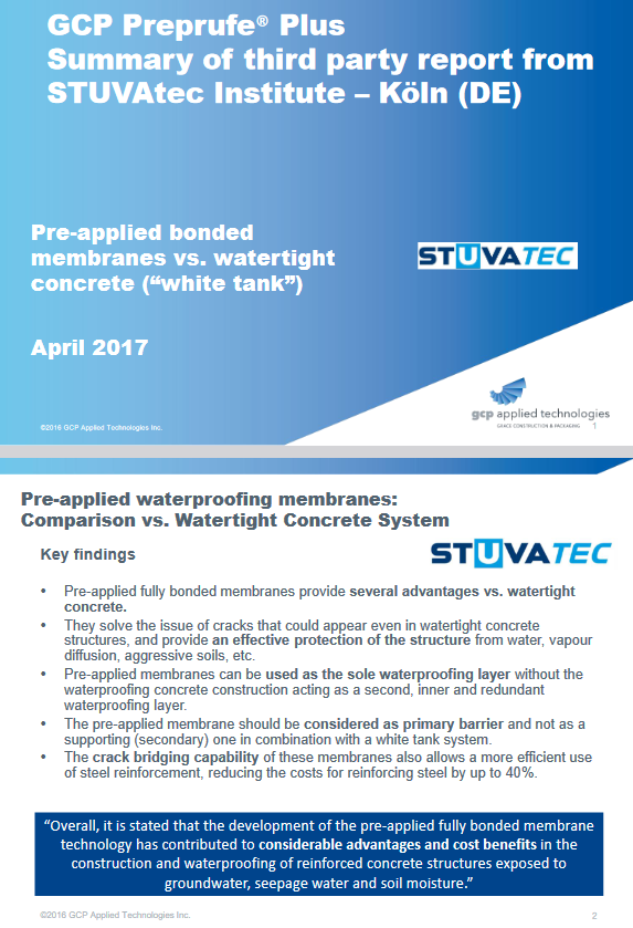 Summary of 3rd party report - Pre-applied membrane vs watertight concrete 13-4-2017 dokumentum előnézetu képe