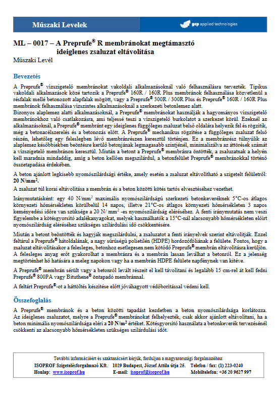 ML-0017 Preprufe R membránokat megtámasztó ideiglenes zsaluzat eltávolítása (műszaki levél) dokumentum előnézetu képe