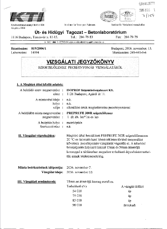 Preprufe 300R Pecsétnyomás KTI Vizsgalati jegyzőkönyv dokumentum előnézetu képe